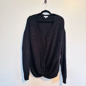 Ophelia Roe black sweater v neck with knot detail at the hem size 3x, some mild